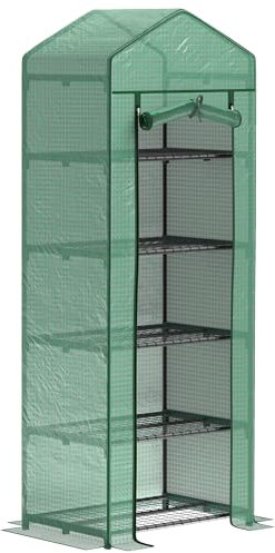 Outsunny Serra da giardino in PE con ripiani, 5 livelli, serra da balcone, telo rinforzato 135 g/m², telaio in acciaio, porta avvolgibile con cerniera, per ortaggi piante fiori, 69 x 49 x 193 cm,