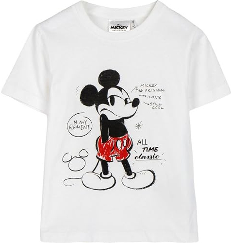 CERDÁ Life's Little Moments Mädchen Camiseta Infantil Stitch de Manga Corta Producto Original Diseñado En España Unterhemd, Mickey, Weiß, 4 Jahre
