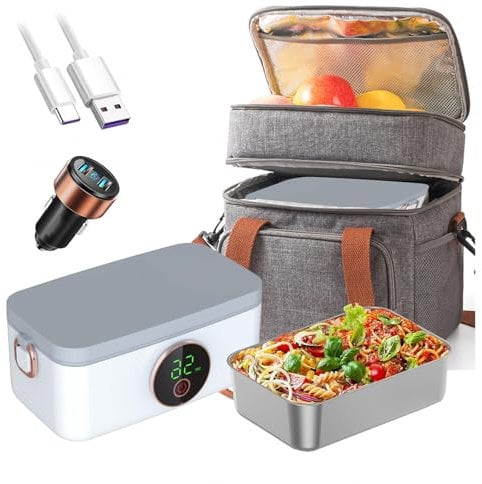 LFLIFENG Fiambrera Electrica Coche Recargable E Inalámbrico, Corta Fiambrera Profesional Portátil Y con Batería De 16000 mAh, Fiambrera Termica Comida Caliente