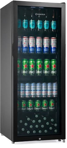 Subcold MAXI250LED Tall Drinks Fridge with Glass Door | 237L Upright Can Cooler | Lockable Beer Fridge Ideal for Home Bars, Kitchens, and Entertaining Spaces (Black)