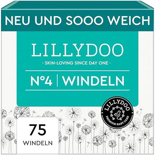 LILLYDOO hautfreundliche Baby Windeln - Größe 4 (9-14 kg), Halbmonatsbox (75 Stück), Sicherer Auslaufschutz, Weich, Ohne Parfüme & Lotionen für empfindliche Haut, Dermatologisch getestet