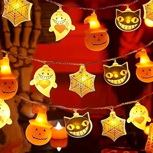 SULOLI 3M Halloween Deko Lichterkette,Geister Kürbis Lichterkette Halloween Innen Außen,Deko mit 20 Lichter für Kinder Familie Party