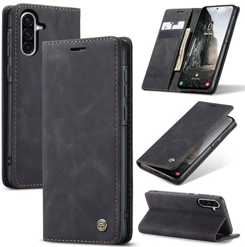 Samokor Handyhülle für Samsung Galaxy A54 5G Magnet Leder Klapphülle | Premium Leder,Klappbar,Flip Case,Schutzhülle,Tasche,Kartenfach,Standfunktion,Stoßfest,Hülle für Samsung Galaxy A54,Schwarz