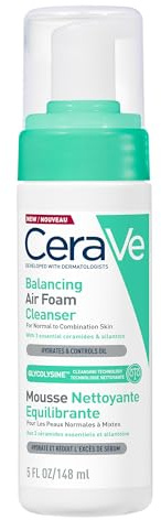 CeraVe Balancing Air Foam Cleanser, Glycolysine Cleansing Technology, With 3 Essential Ceramides, Allantoin, For Combination Skin, Gentle Cleansing, Fragrance Free, Hypoallergenic, 148ml