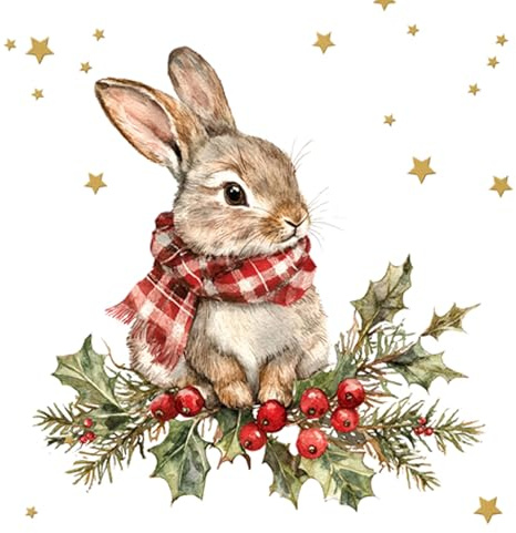 ti-flair 20 Servietten Hase mit Winterschal als Tischdeko. Papierservietten mit Motiv. Auch für Decoupage und Serviettentechnik 33x33cm