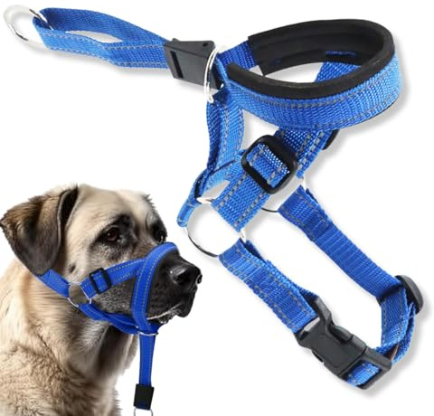 ZORVYN Hundehalfter mit Sicherheitsgurt, Kopfgeschirr für Hunde, um das Ziehen zu stoppen, verstellbar und leicht zu kontrollieren (S) (Blau)