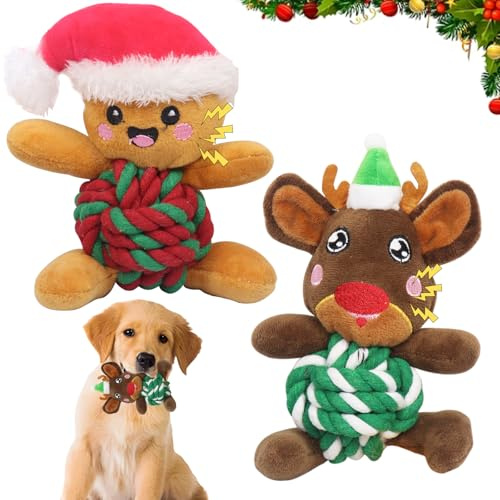 KOIROI 2 Stück Hundespielzeug Weihnachten, Quietschend Hundespielzeug, Interaktives Plüsch Hund Spielzeug, Rentier Kauspielzeug, Welpen, Kleine und Mittelgroße Hunde