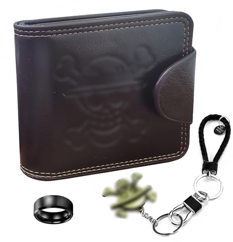 SPTwj Porte Monnaie en Cuir Portefeuille Anime avec Porte Clé et Anneau Caricature Cosplay Porte Carte Crédit Pliable avec Compartiments Cadeau pour Fan D'anime pour Ado Garcon Homme - Brun