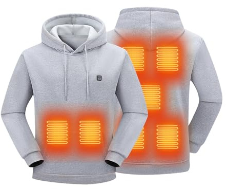 Men Heated Hoodie USB Intelligent Constant Temperature Electric Heated Sweatshirt with 7 Heating Zones Hooded Heating Body Warmer Coat Winter Thermal Functional Jacket (No Battery)