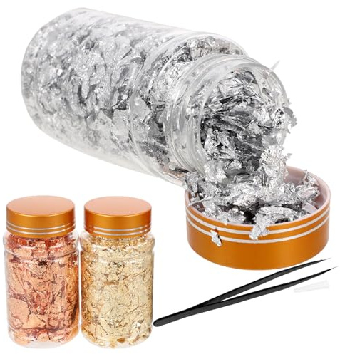 ULTECHNOVO Kit DIY Décoration Ongles 3 G Feuilles Métalliques Or Argenté Rose Pince à Épiler en Métal Autocollants Nail Art Femme Flocons Scintillants pour Manucure Fêtes Noël Halloween