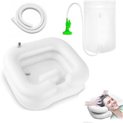 Haarwaschbecken für Bettlägerige, Aufblasbares Haarwaschbecken mit 1M Ablaufschlauch, Mobiles Haarwaschbecken,Aufblasbares Shampoo Becken für Bettlägerige Schwangere Verletzte Postoperative Patientin