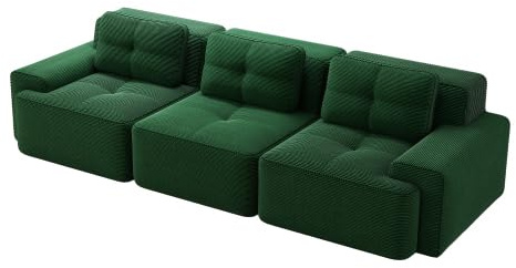vutizal Modulares Sofa 3-Sitzer, Ecksofa in Grün Cord – Ohne Montage mit Cloud-Sitzgefühl, Haustierfreundlich und Rutschfester Basis (Breite 293 cm)