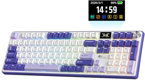RK ROYAL KLUDGE S104 Wireless Mechanical Keyboard with Screen & Metal Knob | 101 Keys Full Size Top Mount RGB Gaming Keyboard, 8000mAh Battery, Tri-Mode BT/2.4GHz/USB-C, Hot Swap Custom Linear Switch