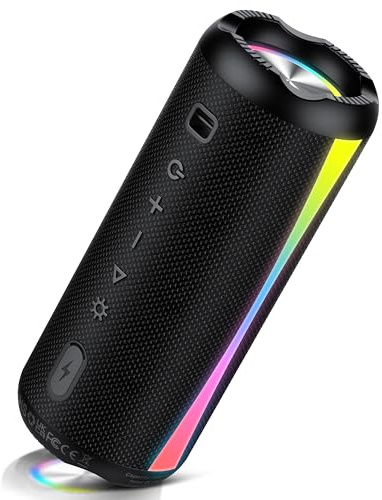 Altavoz Portátil 2026, Altavoz Bluetooth Potente con Bajos Mejorados, Hasta 20H de Reproducción, Altavoces Bluetooth 5.4 con Emparejamiento TWS, 7 Modos RGB, Ideal para Exterior, Fiestas y Viajes