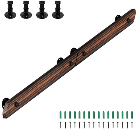 Peviasot Pasamanos de madera, 150 cm, barandilla de madera de pino, pasamanos de pared, escalera, pasamanos de madera antideslizante, barandilla para escaleras con soportes de pared, material de