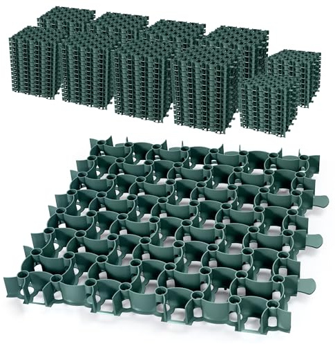 Garronda Griglia Salvaprato Carrabile 100 Pezzi (25 m²) 50 x 50 x 4 cm in Plastica Riciclata per Giardino e Ghiaia Modulare Drenante per Parcheggio e Vialetti Resistente 16 t/m² Verde GD-0224