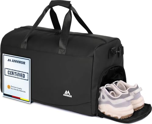 ANNMOR Sporttasche Herren, 57L Fitness Tasche mit Schuhfach & Nassfach | Wasserabweisendes PU-Material, große Reisetasche für Gym, Training, Wochenendtrip & Kurzreise