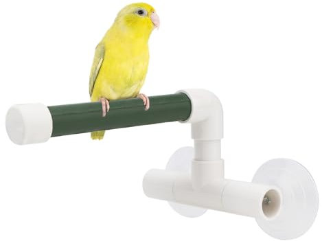 Bird Parrot Stand Perch Shower Perch Standing Toy Portable Suction Cup Parrot Bath Stands Suppllies Holder Platform Parakeet Window Wall Hanging Play (2 Suction Cups Green)
