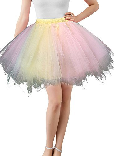 Karneval Erwachsene Damen 80's Tüllrock Tütü Röcke Tüll Petticoat Tutu Rosa/Gelb