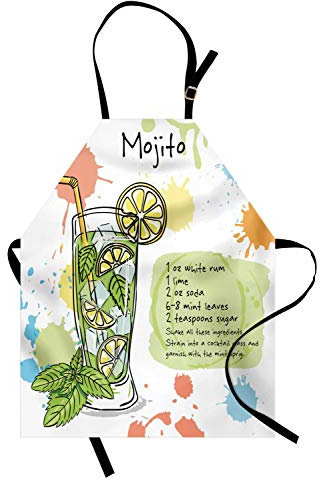 ABAKUHAUS Alkohol Kochschürze, Mojito-Cocktail-Rezept, Unisex-Küchenlätzchen mit verstellbarem Hals für Kochen Gartenarbeit, 67 cm x 80 cm, Grüngelbblau