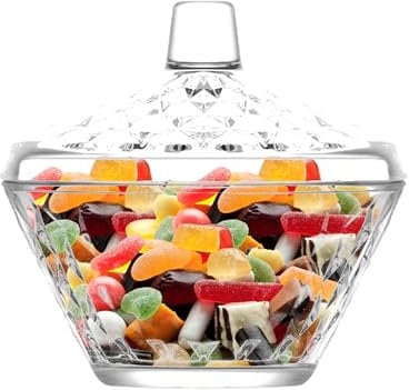 Artemis Sugar Bowl Dish/Glass Round Sweet Jar with Lid/Clear Candy Bowl Box