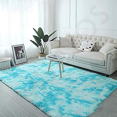 Bettvorleger, Longhair Fell Wolle Schaffell Sofa Matte, Schaffell Strapazierfähig, für Wohnzimmer Esszimmer Gästezimmer, Blau, 180 x 230 cm