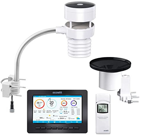 ECOWITT Stazione meteorologica Wi-Fi 7 in 1 con anemometro ad ultrasuoni con ampio display a colori, con sensore pioggia per giardino domestico HP2553