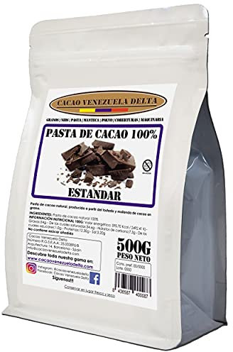 Chocolate Negro Puro 100% - Tipo Estándar - Bolsa 500g - (Pasta, Masa, Licor De Cacao 100%) - Cacao Venezuela Delta