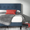 Zinus Omkaram Double Bed frame - Bed 135x190 cm - 36 cm Height - Upholstered Platform Bed frame with Wood slat support - Navy Blue