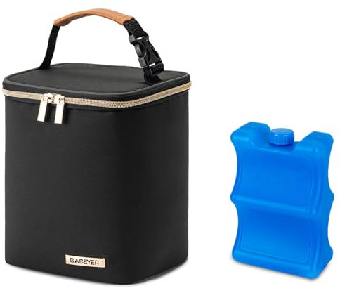 BABEYER Breastmilk Cooler Bag with Ice Pack Fits 4 Baby Bottles Up to 9 Ounce, Baby Bottle Cooler Bag Suitable for Nursing Mom Daycare, Black