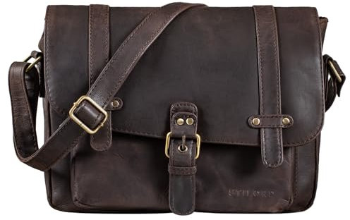 STILORD 'Lara' Vintage Umhängetasche Damen klein Leder Handtasche zum Ausgehen Party Freizeit Umhängetasche Schultertasche 10.1 Zoll Tablettasche echtes Leder, Farbe:muskat - braun