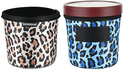 2 Pack Leopard Pattern Print Size Ice Cream Sleeves Neoprene Cover with Spoon Holder Cover (Leopard (2PCS))