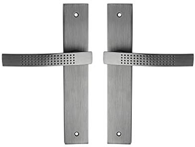 INSPIRE - 2 Türbeschlag LOUNA - Langschildgarnitur ohne Schlüsselloch - Achsabstand 195 mm - Aluminium - Dunkelgrau matt