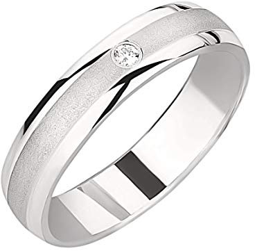Ardeo Aurum Damenring Trauring aus 375 Gold Weißgold mit 0,02 ct Diamant Brillant 4 mm Breite massiv Ehering Verlobungsring Modell 132 Größe 54