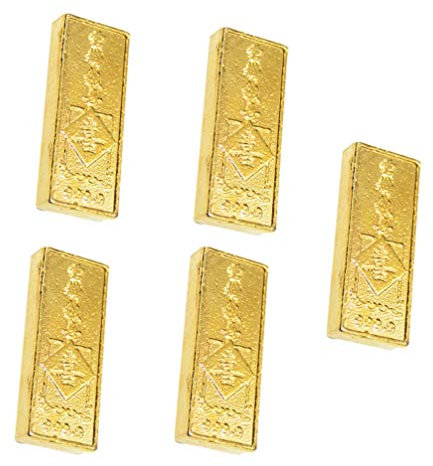 TOYANDONA 5 Stücke Goldbarren Gold Ziegel Feng Shui Reichtum Statue Glücksbringer Fake Gold Bar Bullion Türstopper Briefbeschwerer Partyzubehör Piratenfolie für Home Office Dekoration