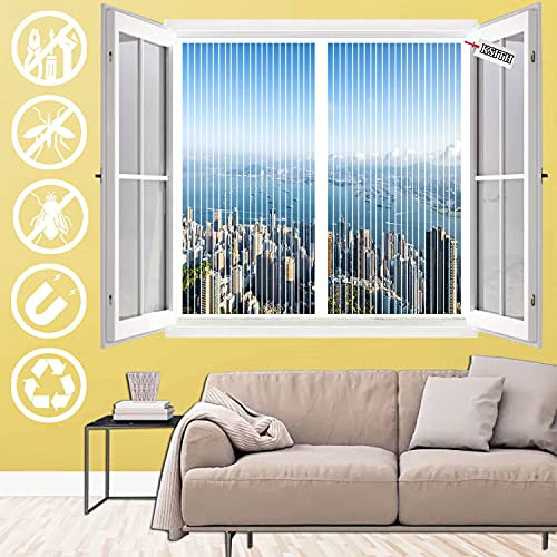 Magnetic Window Screen, Automatically Closed Anti Mosquito Pest Window Fly Screen Net, Ventilation Easy to Install Magnetic Fly Screen, for Door Window- White|| 130x95cm(51x37inch)