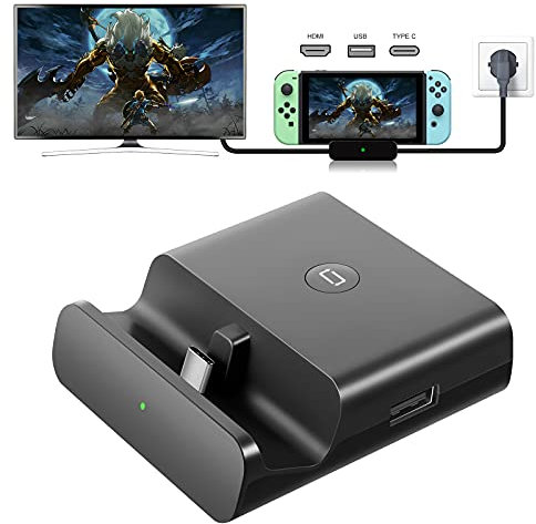 YOMADFUN Switch Dock Set Base de Carga Portatil, HDMI 1080P TV Adaptador para Nintendo Switch/Switch Lite, PD Carga USB Hub Adaptador HDMI 4K, Puerto USB 3.0 - Negro