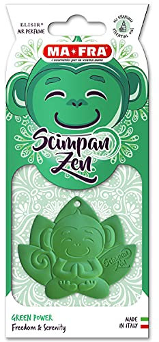 MA-FRA, Scimpanzen Green Power, Profumatore Auto in Gomma Profumata, Scimmietta in Meditazione su Fiore di Loto, Ispirato alla Filosofia Zen, Fragranze Fresche di Limone Verde e Bergamotto, 1 pezzo