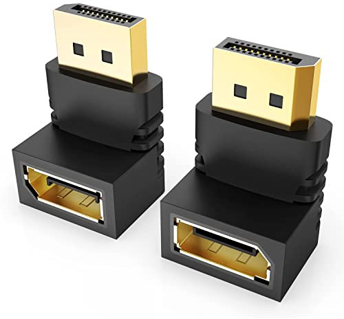 J&D Adaptateurs DisplayPort 90 Degrés et 270 Degrés, Paquet de 2 Convertisseurs DisplayPort (DP) Mâle Vers Femelle à Angle Droit Plaqués or Adaptateur 4K DP Vers DP