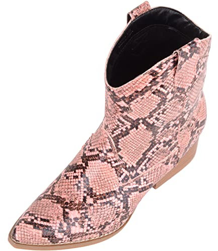 Stivaletti da cowboy con tacco in finta pelle effetto serpente, rosa, 37 EU