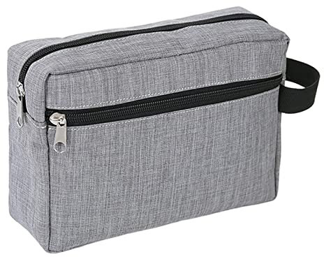 Trousse de Toilette,Trousse de Maquillage de Voyage en Tissu Oxford,Cosmétiques Sac Organisateur Portable pour Femmes Hommes Gris