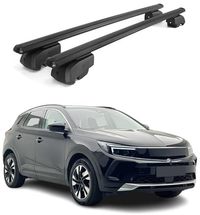 OMAC Dachträger für Opel Grandland/Grandland X 2017-2024 Alu 2X Schwarz | ISO/PAS 11154:2006 geprüft, Abschließbar, City-Crash-getestet, bis 75 kg Traglast, Querträger, Grundträger