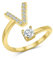 Zelaro Zirkonia Ring mit Initialen Gold | Pärchen Ringe für Mädchen Geschenk für Freundin, Freund | Ring mit Buchstabe | Frauen Ring als Schmuck Ringe zum Jahrestag | Verstellbare Ringe in Gold (V)