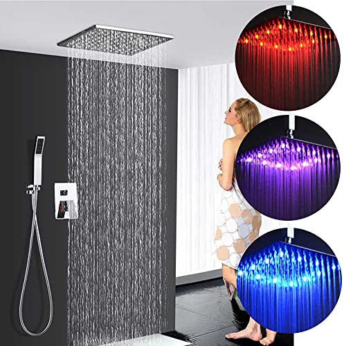 LED Regendusche Duschkopf Duschsystem Unterputz 300 * 300mm Deckenbrause Unterputzarmatur Duschset mit Handbrause