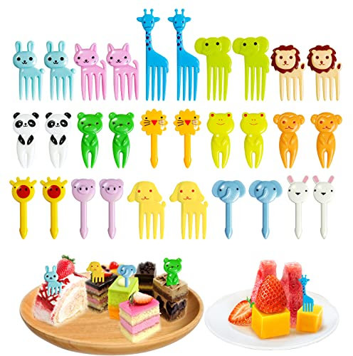 FAMIDIQGO 30Pcs Animal Food Picks for Kids, Cute Toddler Food Picks for Bento Box, Fun Cartoon Animal Fruit Food Toothpicks,Lunch Bento Picks for Toddler