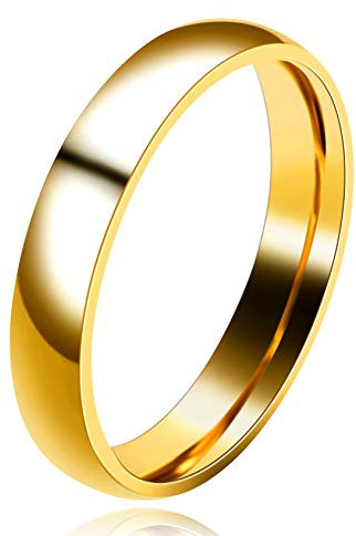 Uloveido Fede nuziale in acciaio inox color oro, 3 mm, 4 mm, vestibilità comoda, anelli di fidanzamento abbinati per donne e uomini, Y643, P1/2 (57mm), Acciaio inossidabile, Nessuna pietra preziosa