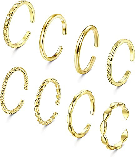 ADRAMATA 8 Pezzi Anelli per Donna Uomo Anelli Regolabili Set 14K Placcato Oro Anelli per Nocche Anello Pollice Ferma Anelli a Fascia per Dito Anelli Aperti Impilabili Dorato Argento Anello per Donna