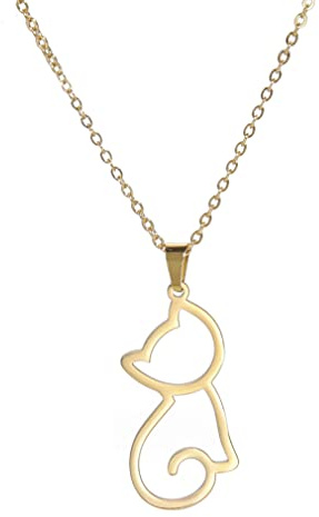 UNIFT Katze-Halskette für Frauen Edelstahl Geometrischen Stil Niedlich Chic Aushöhlen Katze Anhänger Halsketten Tierschmuck Geschenke für Katzenliebhaber