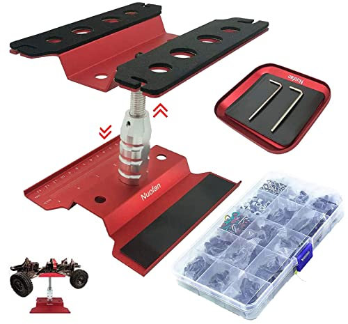 Aluminium RC Auto Reparatur Arbeitsständer Reparatur Werkzeug Set 360 Grad Rotation und 610 Stück RC Schrauben Kit für 1/8 1/10 1/12 1/16 1/18 RC Auto LKW Waage Crawler