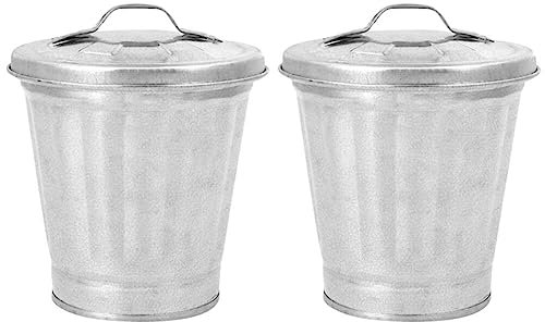 Kisangel 2 Stücke Mini Eimer Mülleimer Kleine Metalleimer Vintage Blumentopf Abfalleimer mit Deckel Süßigkeiten Bonbons Eimer Stiftehalter für Zuhause Garten Hochzeit Tischdeko